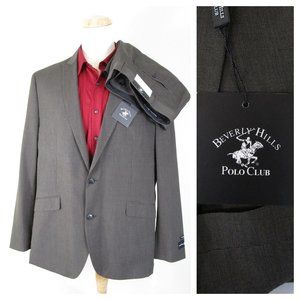 Beverly Hills Polo Club Mens Big & Tall Brown Olive Suit Size 50R Pants 46 Waist
